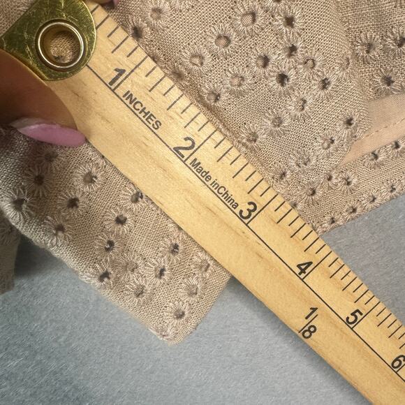M‎ & S Shorts Womens 22 Tan Eyelet Linen 3in Inseam Summer Neutral Plus Size - Picture 7 of 11